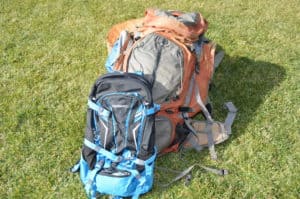 25-liter Day Hike Backpack Next To My Large 70-liter Hiking Backpack
