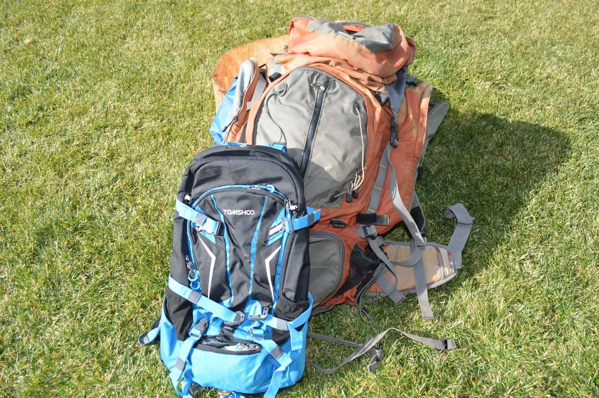 Day hike bag next to mountaineering hiking backpack.jpg