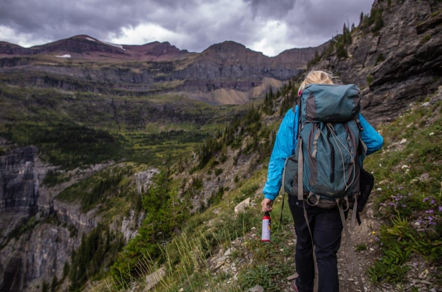 Women hiking with polyester hiking gear