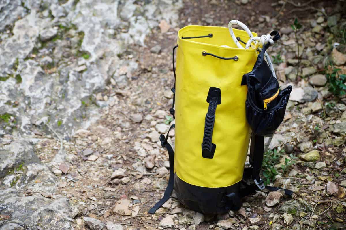 Yellow dry backpack view waterproof.