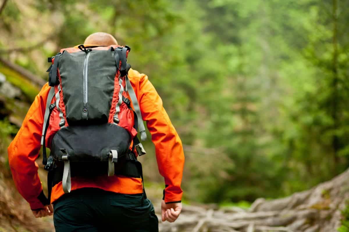 a man on a backpack hiking.