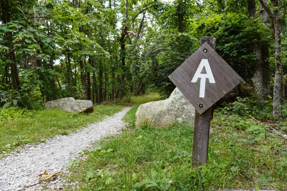 Appalachian Trail sign along the Blue Ridge Parkway in Virginia.