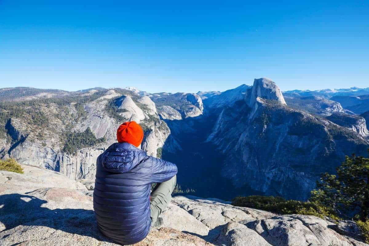 Beautiful Yosemite National Park landscapes, California with a hiker in the photo