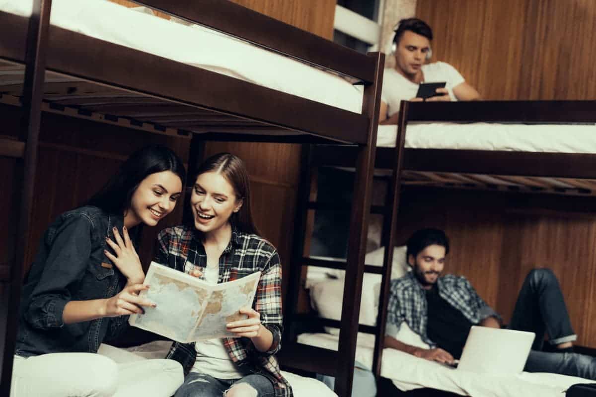 Hostel for Young People spend time in bunk beds