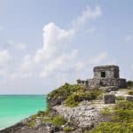 Ancient Mayan ruins of Tulum in Caribbean sea.