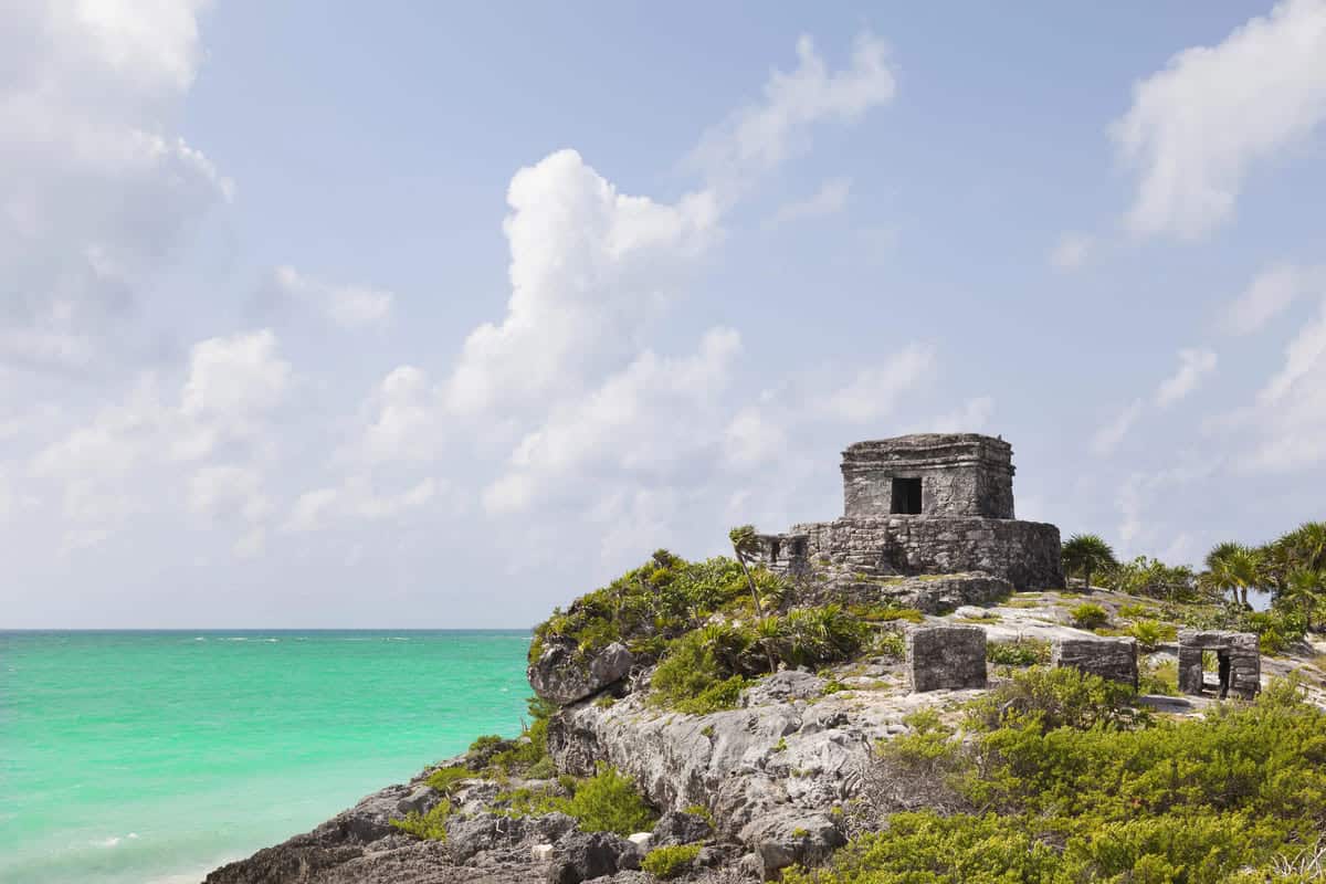 Ancient Mayan ruins of Tulum in Caribbean sea.